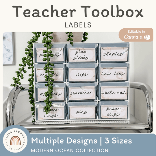 Teacher Toolbox Labels - Modern Ocean Classroom Decor