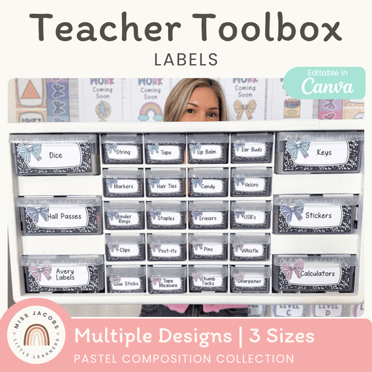 Teacher Toolbox Labels - Pastel Composition Notebook Classroom Decor