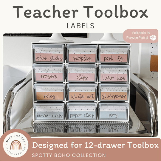 Teacher Toolbox Labels - Spotty Boho Classroom Decor