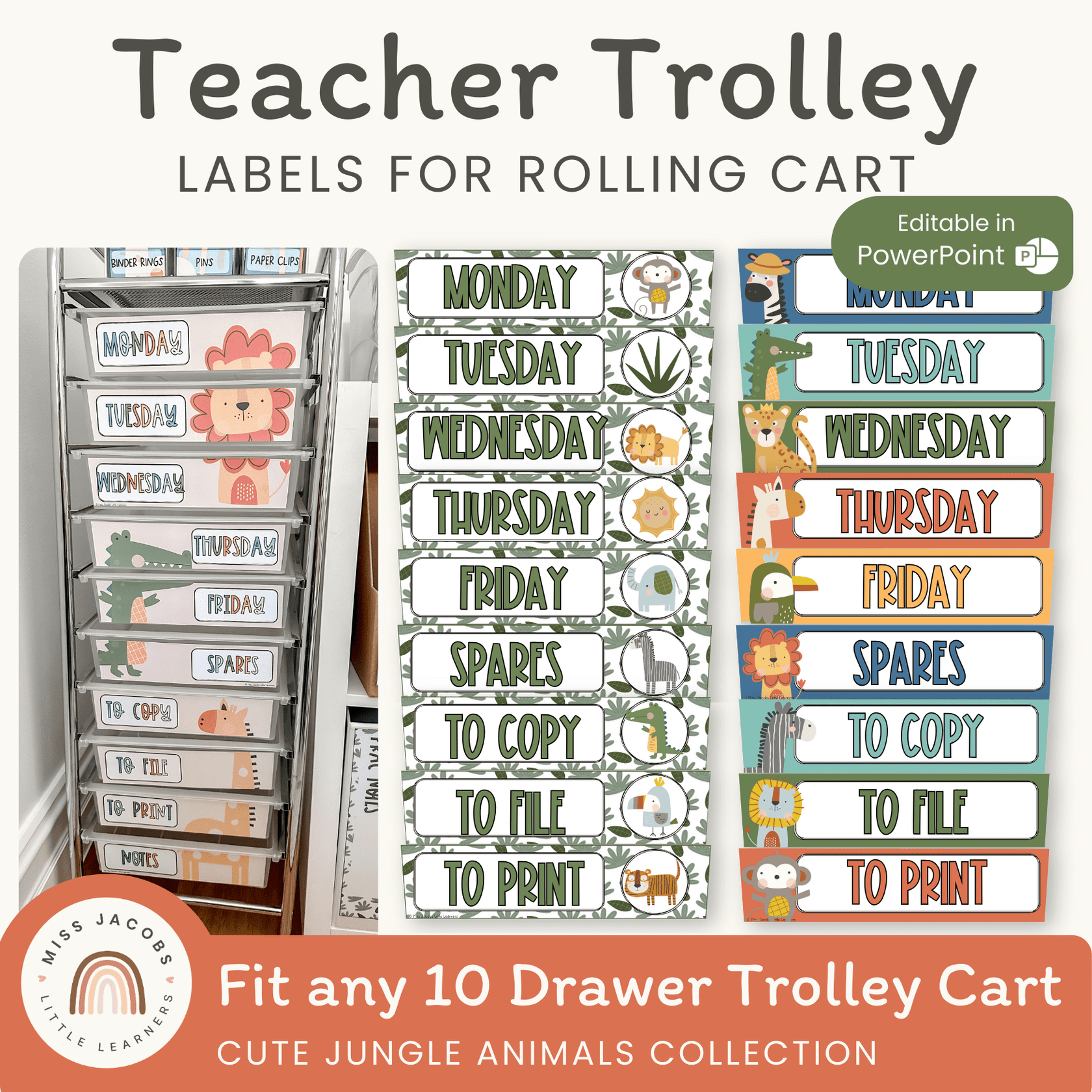 Teacher Trolley Labels | Cute Jungle Animals – Miss Jacobs Little Learners