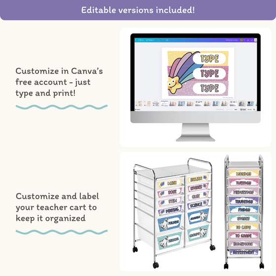 Teacher Trolley Labels for Rolling Cart - Dreamy Space Classroom Decor - Miss Jacobs Little Learners