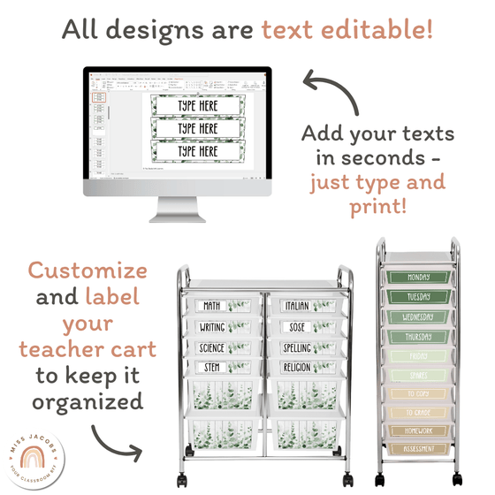 Teacher Trolley Labels for Rolling Cart - Modern Botanical Decor - Miss Jacobs Little Learners