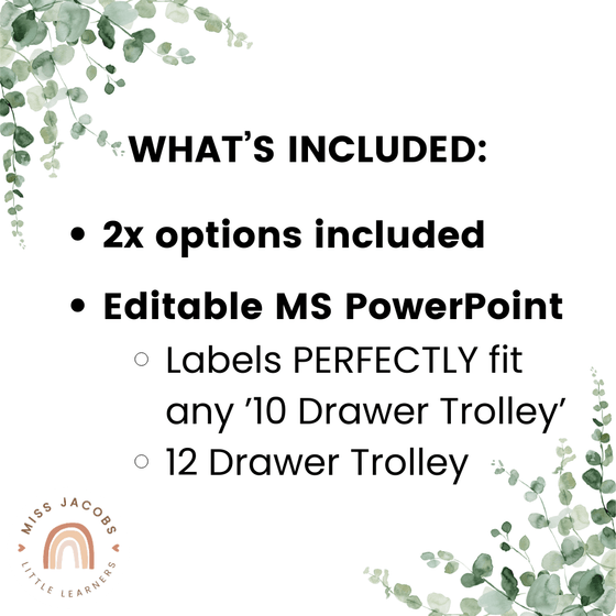 Teacher Trolley Labels for Rolling Cart - Modern Botanical Decor - Miss Jacobs Little Learners