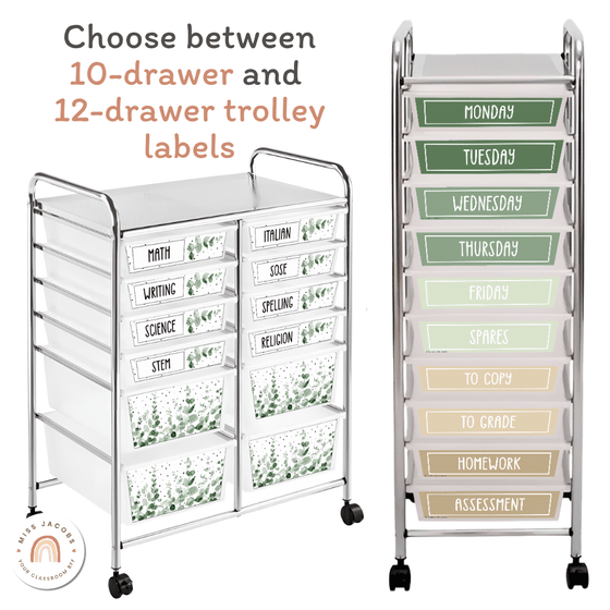 Teacher Trolley Labels for Rolling Cart - Modern Botanical Decor - Miss Jacobs Little Learners