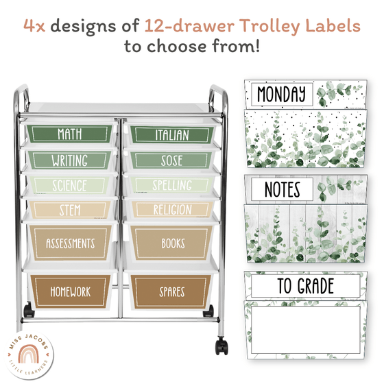 Teacher Trolley Labels for Rolling Cart - Modern Botanical Decor - Miss Jacobs Little Learners