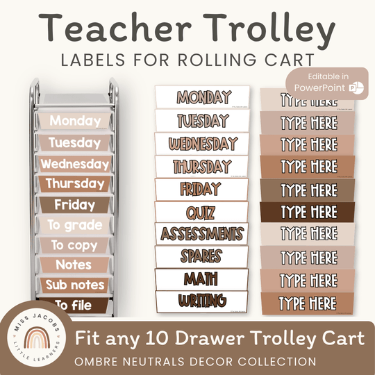 TEACHER TROLLEY LABELS | OMBRE NEUTRALS | EDITABLE