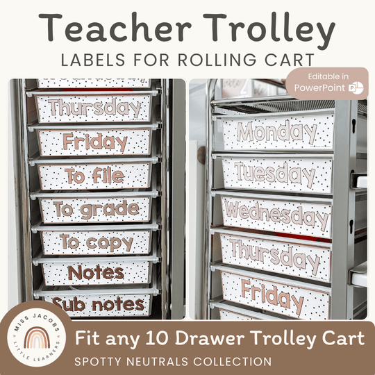 TEACHER TROLLEY LABELS | SPOTTY NEUTRALS | EDITABLE
