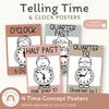 Telling Time and Clock Posters - Boho Neutrals Classroom Theme - Miss Jacobs Little Learners