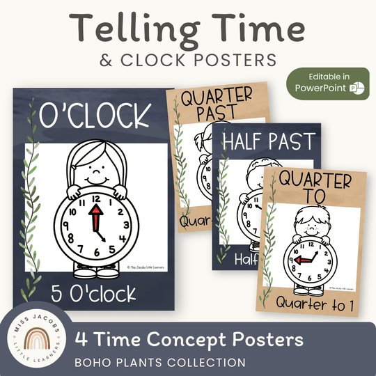 Telling Time and Clock Posters - Boho Plants Decor