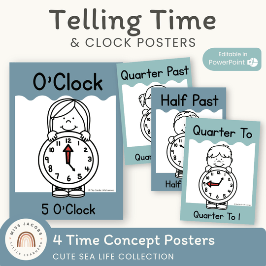 Telling Time and Clock Posters - Cute Sea Life Classroom Decor