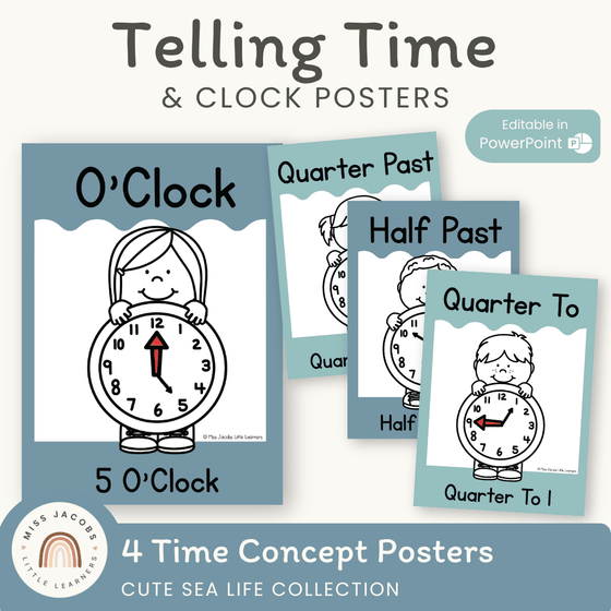 Telling Time and Clock Posters - Cute Sea Life Classroom Decor – Miss ...