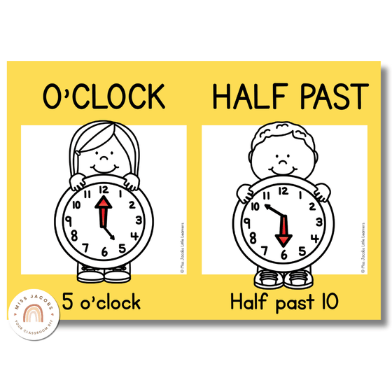 Telling Time and Clock Posters - Cutesy Classroom Decor - Miss Jacobs Little Learners