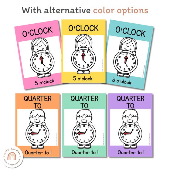 Telling Time and Clock Posters - Cutesy Classroom Decor - Miss Jacobs Little Learners