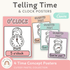Telling Time and Clock Posters - Cutesy Pastel Math Decor - Miss Jacobs Little Learners