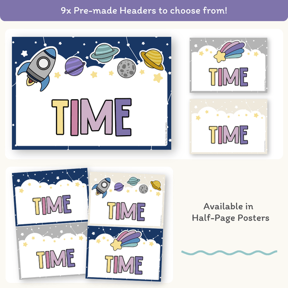 Telling Time and Clock Posters - Dreamy Space Theme Classroom Decor - Miss Jacobs Little Learners