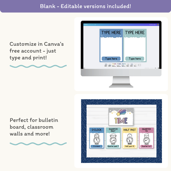 Telling Time and Clock Posters - Dreamy Space Theme Classroom Decor - Miss Jacobs Little Learners