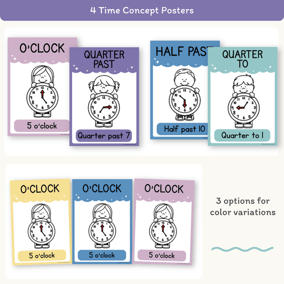 Telling Time and Clock Posters - Dreamy Space Theme Classroom Decor - Miss Jacobs Little Learners
