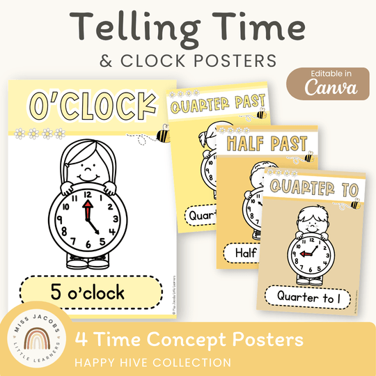 Telling Time and Clock Posters - Happy Hive Math Decor