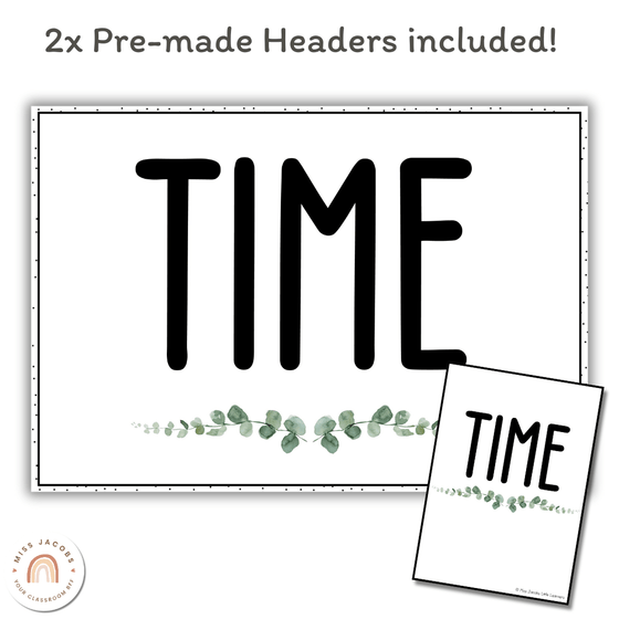 Telling Time and Clock Posters - Modern Botanical Theme - Miss Jacobs Little Learners