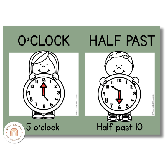 Telling Time and Clock Posters - Modern Botanical Theme - Miss Jacobs Little Learners