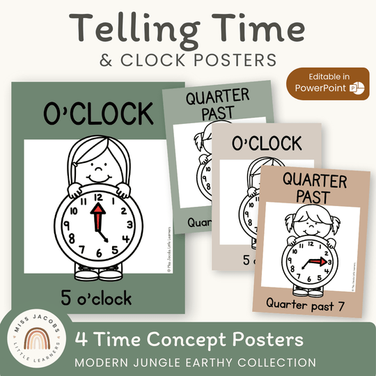Telling Time and Clock Posters - Modern Jungle Earthy Decor