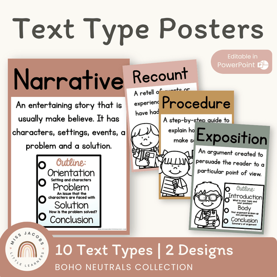 Text Type Posters - Boho Neutrals Classroom Theme