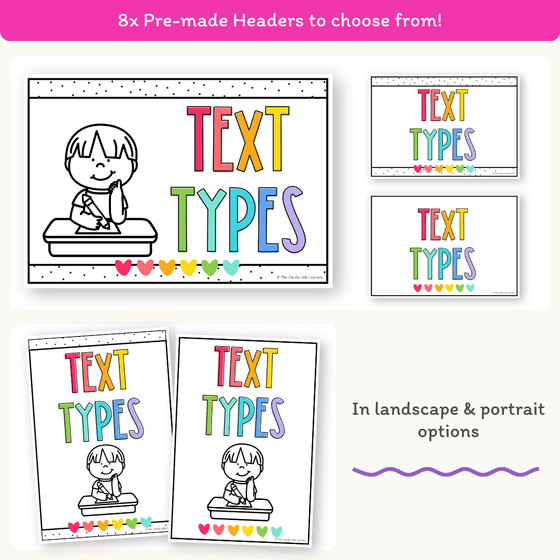 Text Type Posters - Bright Theme - Miss Jacobs Little Learners