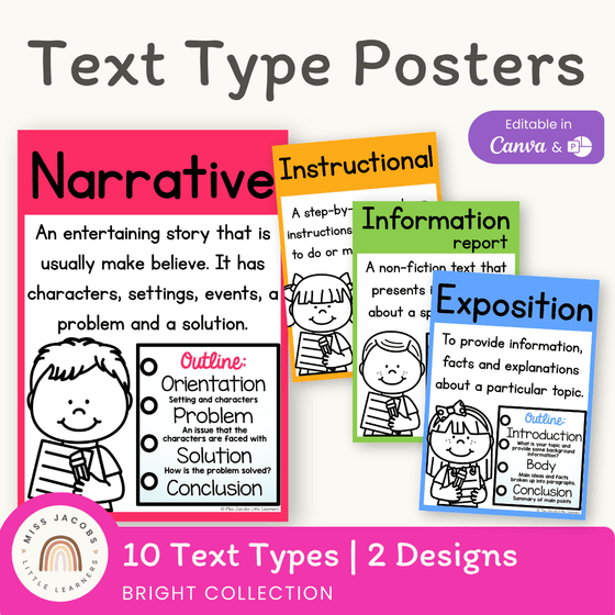 Text Type Posters - Bright Theme - Miss Jacobs Little Learners
