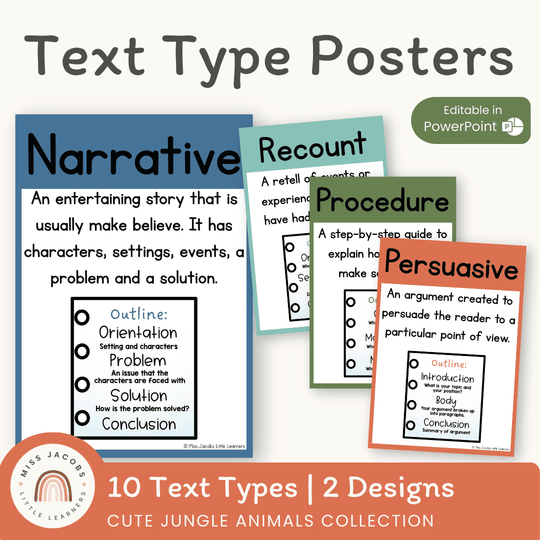 Text Type Posters - Cute Jungle Animals Theme