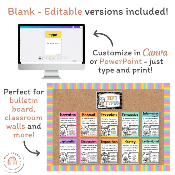 Text Type Posters - Cutesy Classroom Decor - Miss Jacobs Little Learners