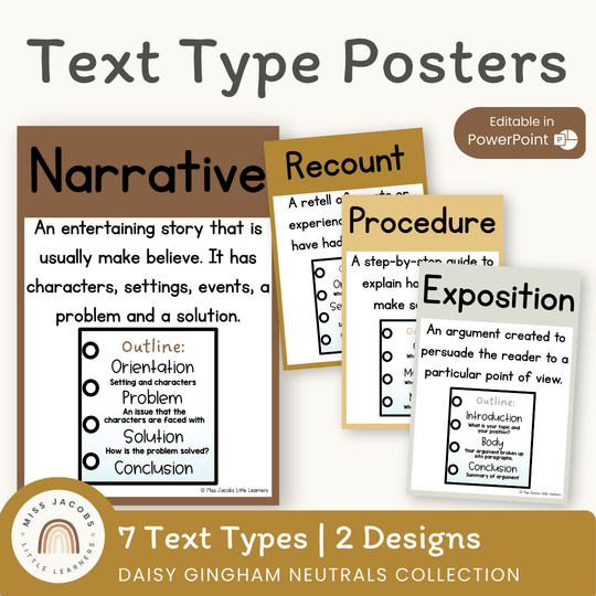 Text Type Posters - Daisy Gingham Neutrals Decor