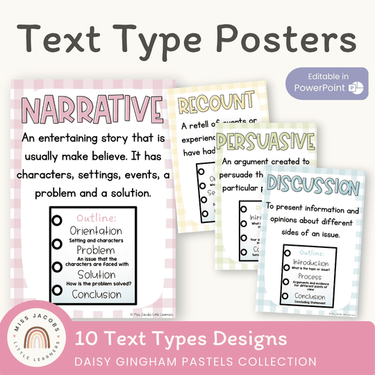 Text Type Posters - Daisy Gingham Pastels Theme