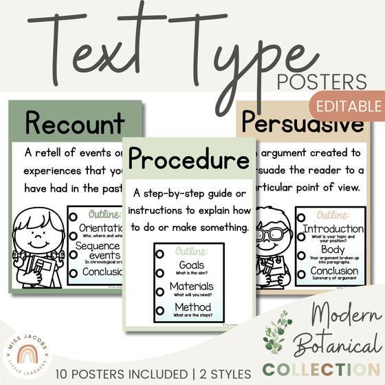 Text Type Posters - Modern Botanical Classroom Decor - Miss Jacobs Little Learners
