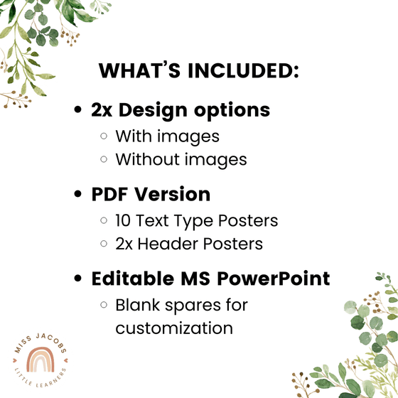 Text Type Posters - Modern Botanical Classroom Decor - Miss Jacobs Little Learners