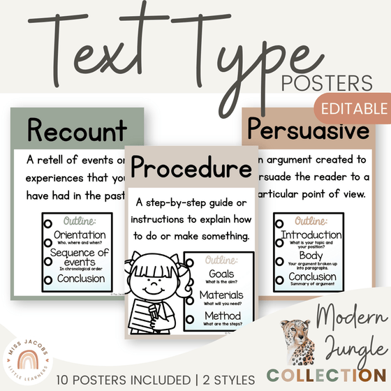 Text Type Posters - Modern Jungle Earthy Decor - Miss Jacobs Little Learners