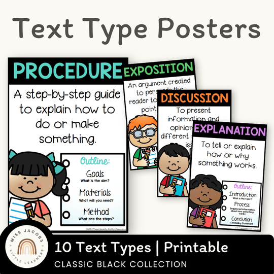 Text Type Posters | Narratives, Recounts, Procedures etc | Black Strip
