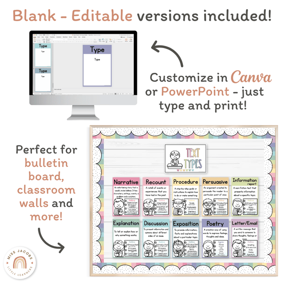 Text Type Posters - Pastel Classroom Theme - Miss Jacobs Little Learners