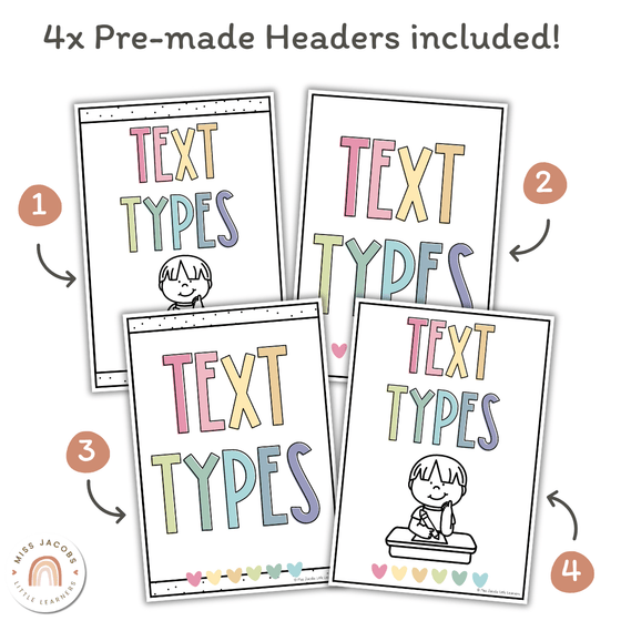 Text Type Posters - Pastel Classroom Theme - Miss Jacobs Little Learners
