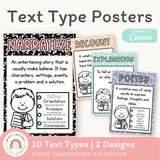 Text Type Posters - Pastel Composition Notebook English Decor