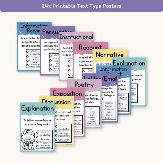 Text Types Posters - Dreamy Space Theme - Miss Jacobs Little Learners