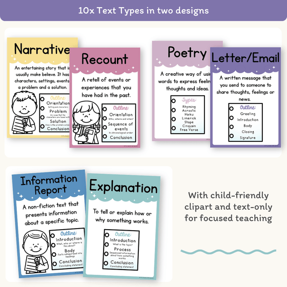 Text Types Posters - Dreamy Space Theme - Miss Jacobs Little Learners