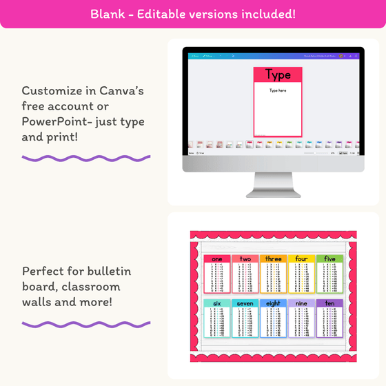 Times Table Chart - Bright Theme - Miss Jacobs Little Learners