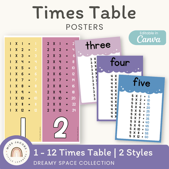 Times Table Chart - Dreamy Space Theme Classroom Decor - Miss Jacobs Little Learners