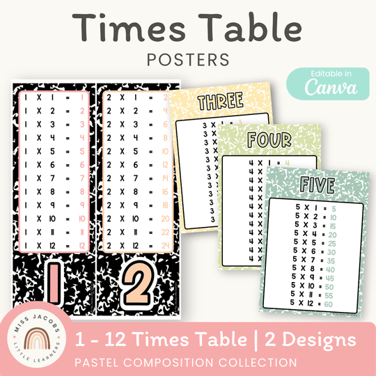 Times Table Chart - Pastel Composition Notebook Math Decor