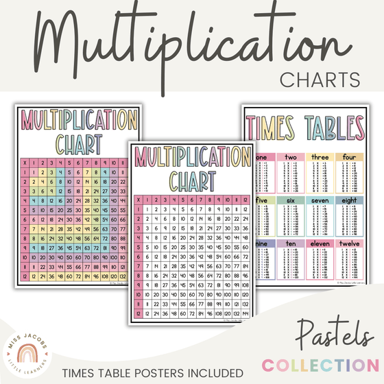 Times Tables Charts with Multiplication Facts | Pastel Themed Classroom Decor - Miss Jacobs Little Learners