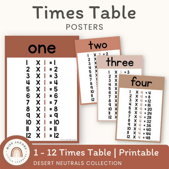 Times Tables Posters | DESERT NEUTRALS | Boho Vibes Classroom Decor