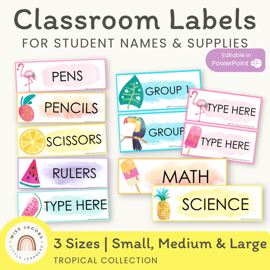 Tropical Classroom Labels and Student Name Plates | Editable