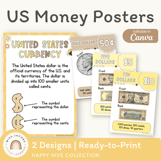 U.S. Money Posters - Happy Hive Math Decor