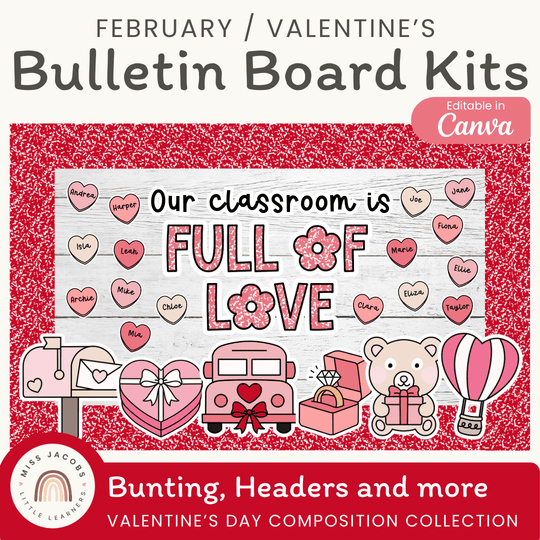 Valentine’s Day Bulletin Board Kit - Composition Notebook Classroom Decor