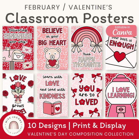 Valentine’s Day Classroom Posters - Composition Notebook Decor